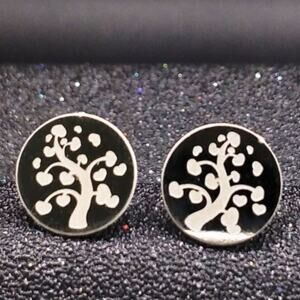 Stainless Steel Round Tree of Life Post Earrings